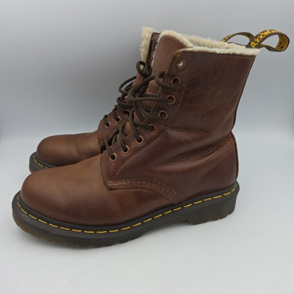 Dr Martens 1460 Serena Boots Faux Fur Lined Saddle Tan Women Size 8 Preowned